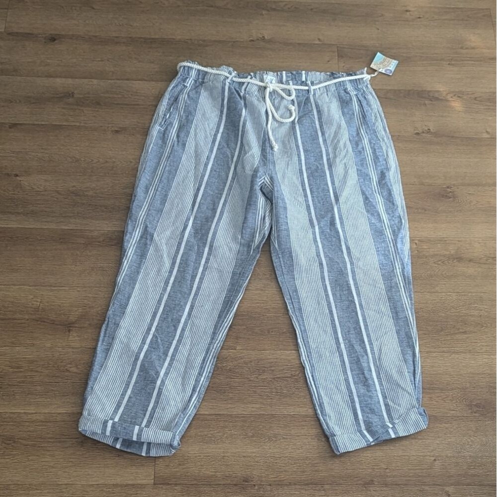 Sigrid Olsen NWT Navy and White Striped XL Linen Pants NWT vacation resort - Picture 6 of 11